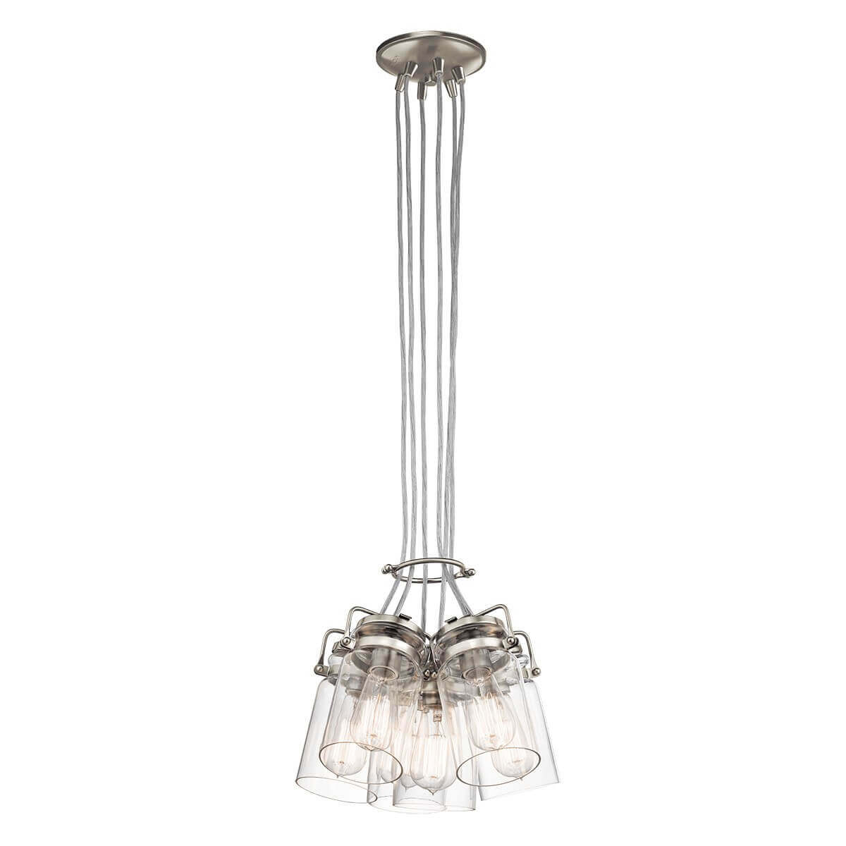 Suspension Brinley 6 lumières nickel satiné, verre