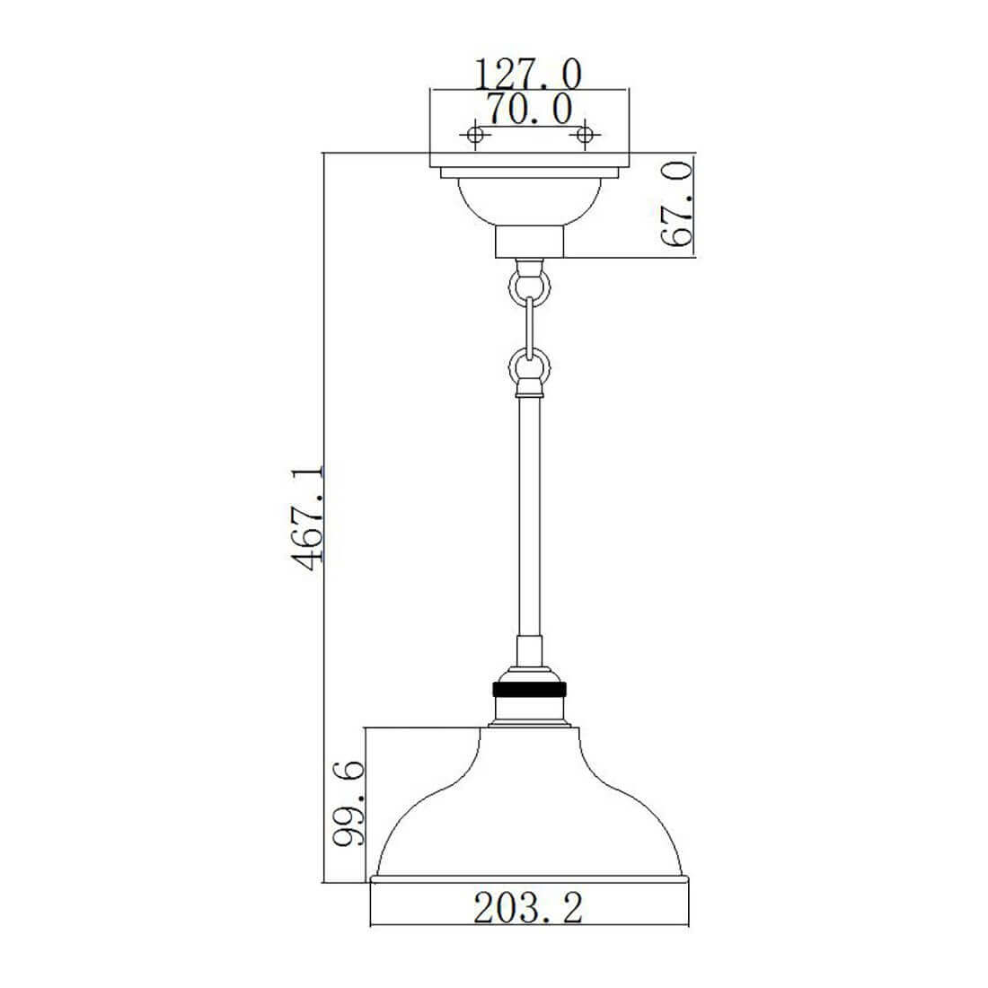 Schéma technique coté de la suspension avec hauteur et diamètre de l'abat-jour.