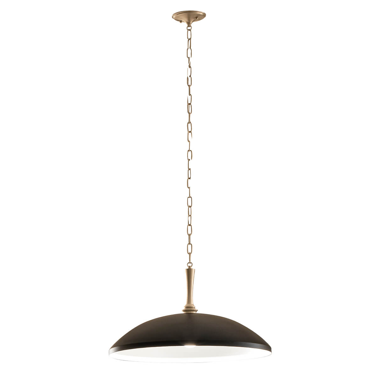 Vue d'ensemble de la suspension noire et sa chaîne en bronze