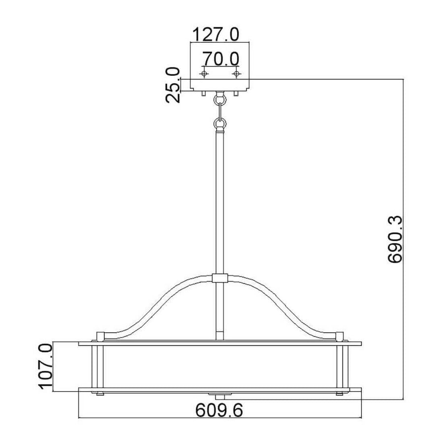 Schéma technique coté présentant la hauteur totale et le diamètre du luminaire.