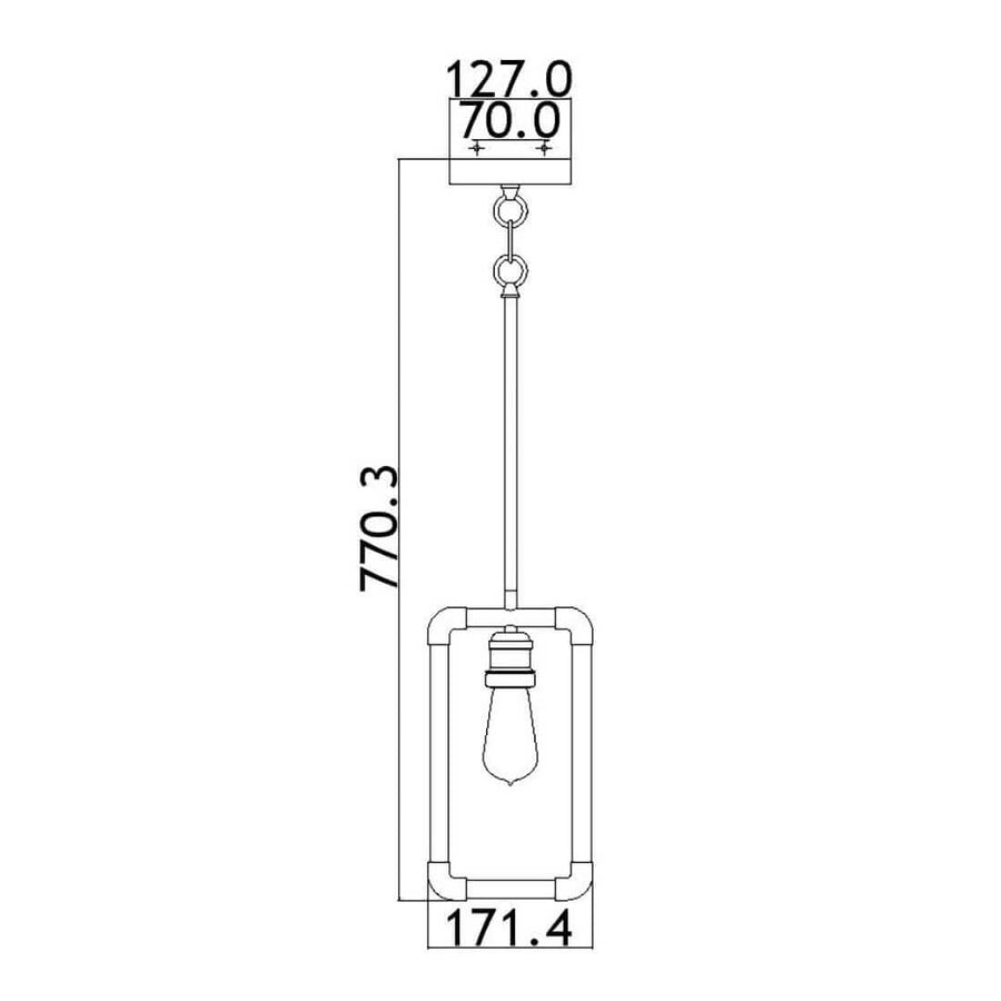 Schéma de dimensions de la suspension avec hauteur et largeur indiquées.