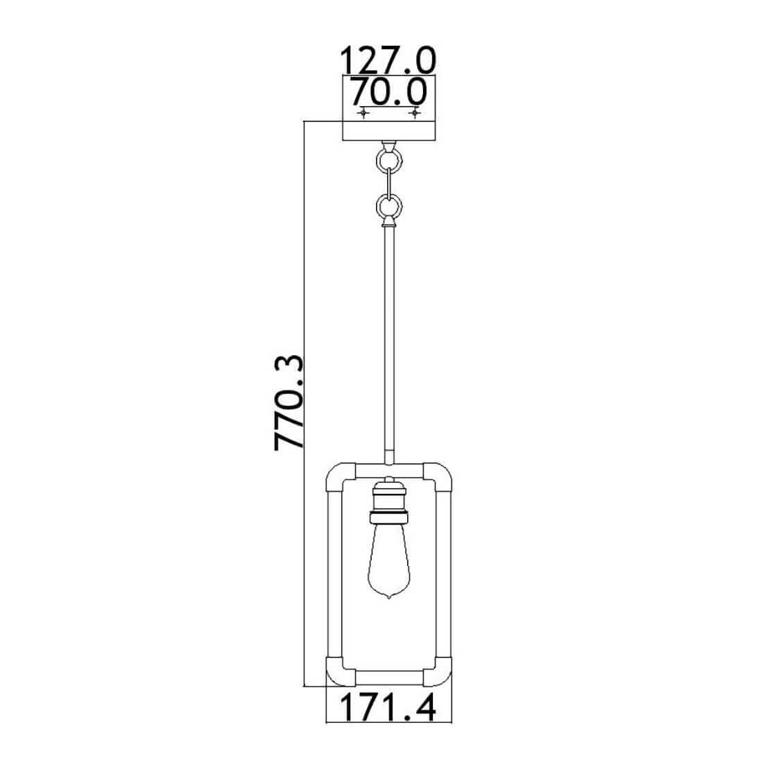 Schéma de dimensions de la suspension avec hauteur et largeur indiquées.