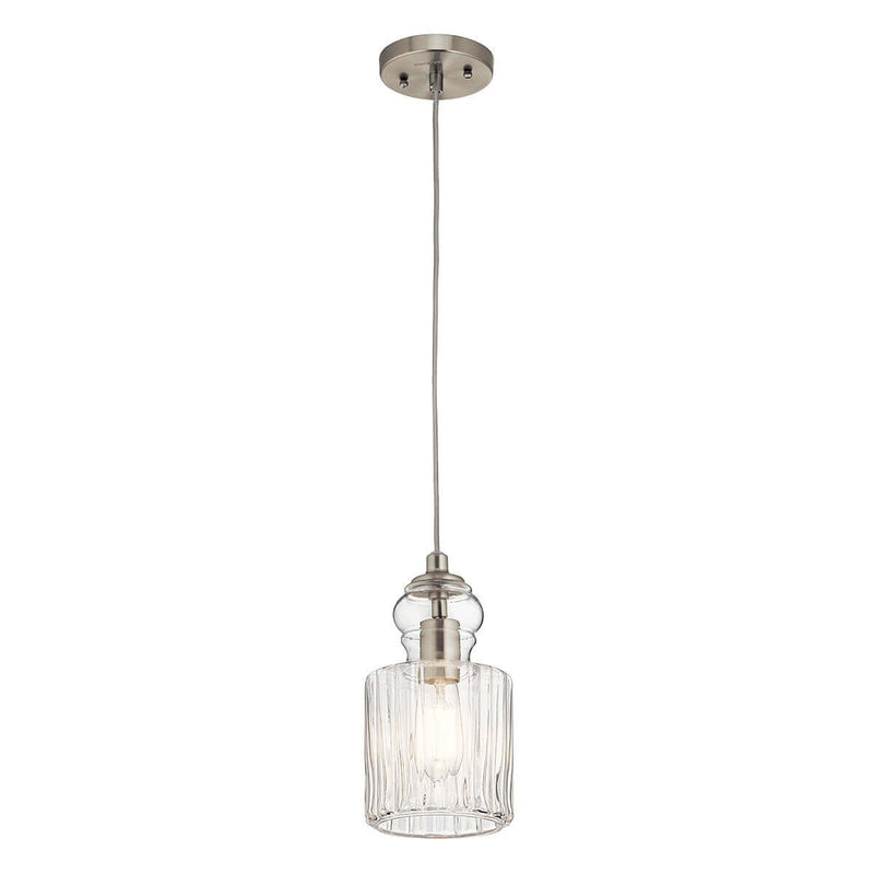 Suspension Riviera nickel satiné, verre, H 27 cm