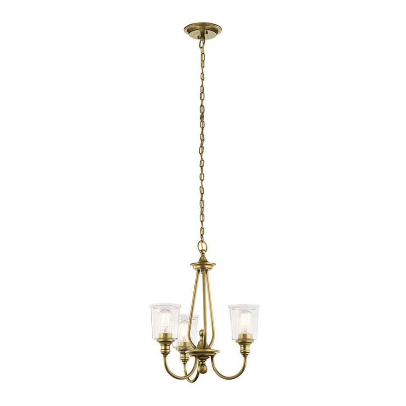 Lustre Waverly 3 lumières bois et laiton, verre