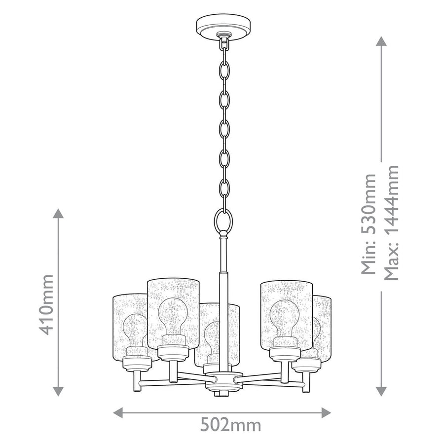 Lustre Winslow 5 lumières bois et laiton, verre