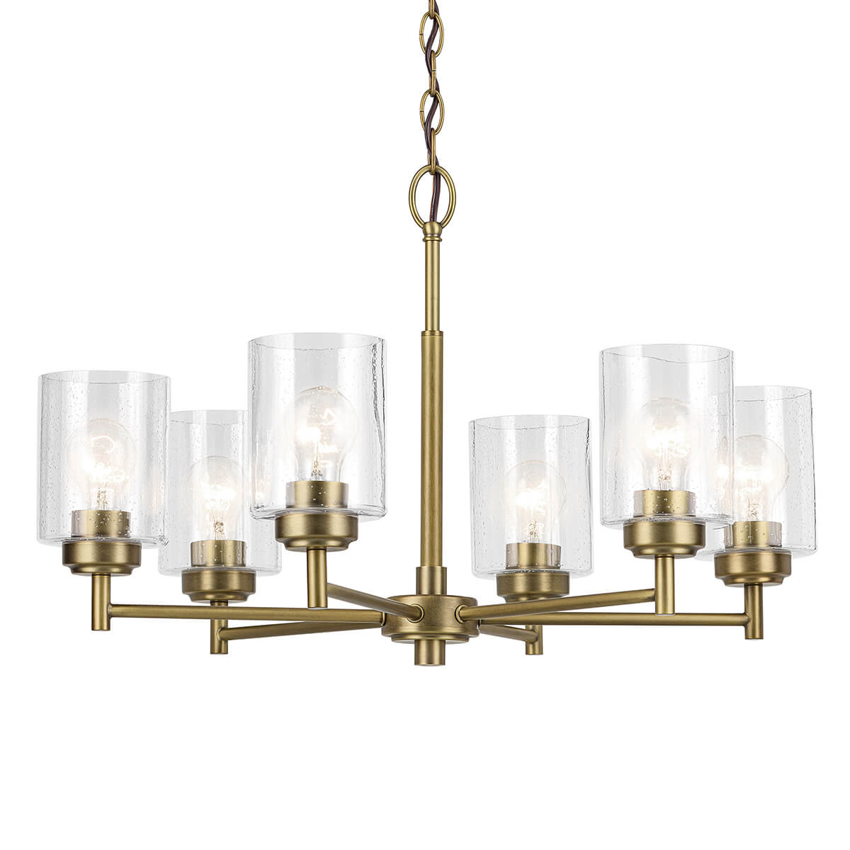 Lustre Winslow 6 lumières bois et laiton, verre