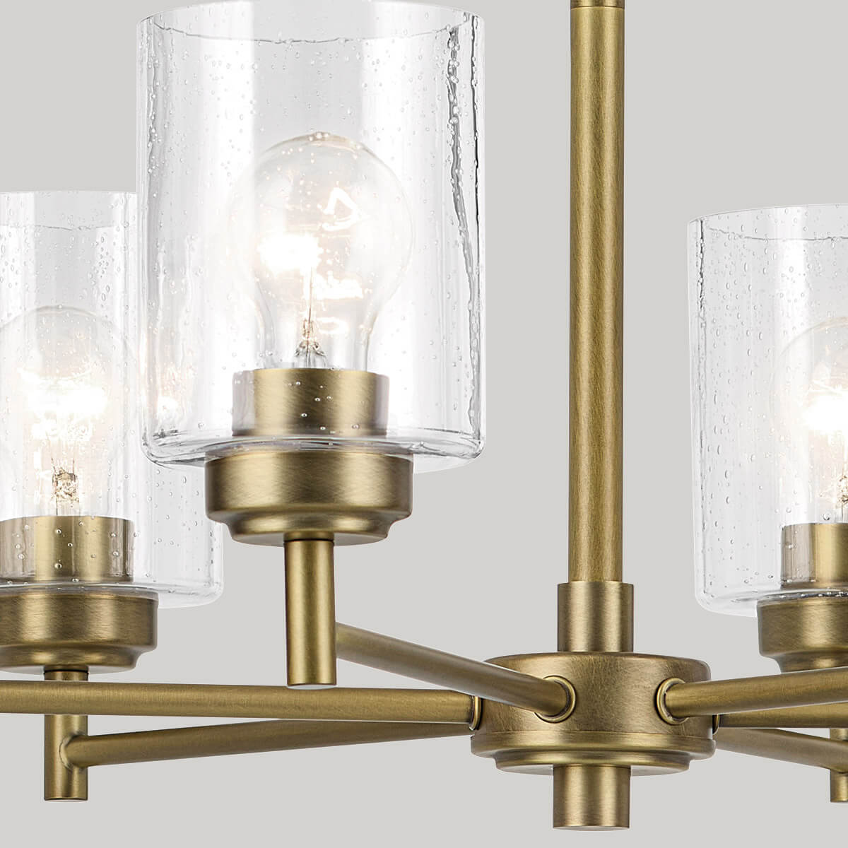 Lustre Winslow 6 lumières bois et laiton, verre