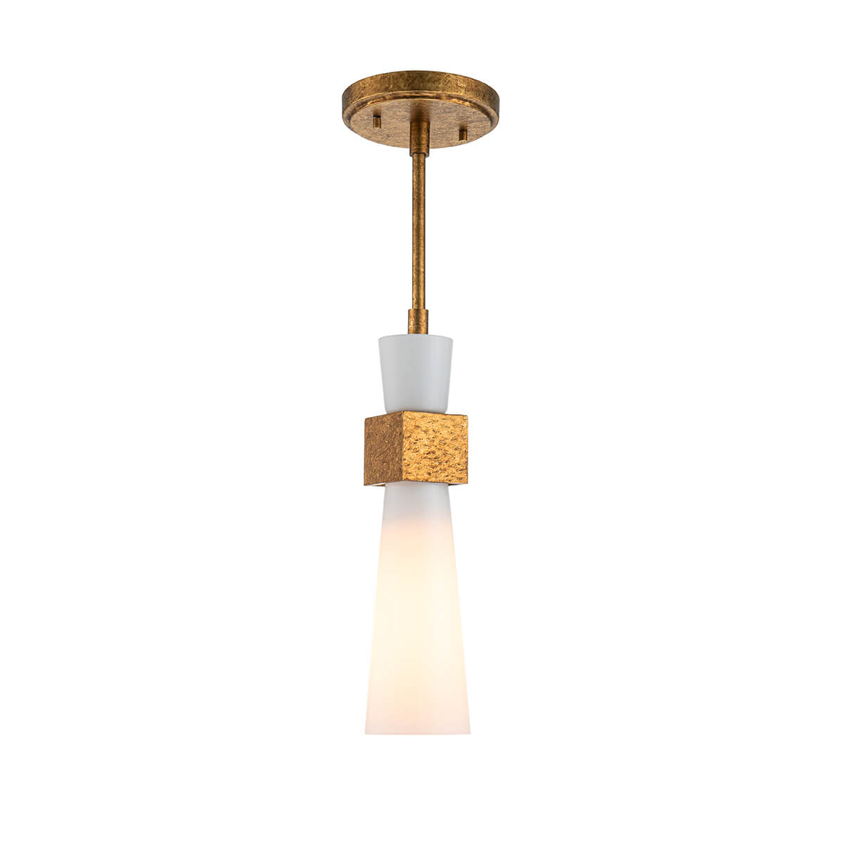 Autre angle du produit complet montrant la fixation plafond et le cube doré
