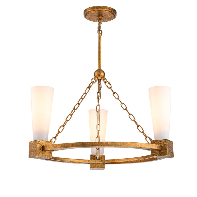 Lustre Kristy 3 lumières doré et opale, verre