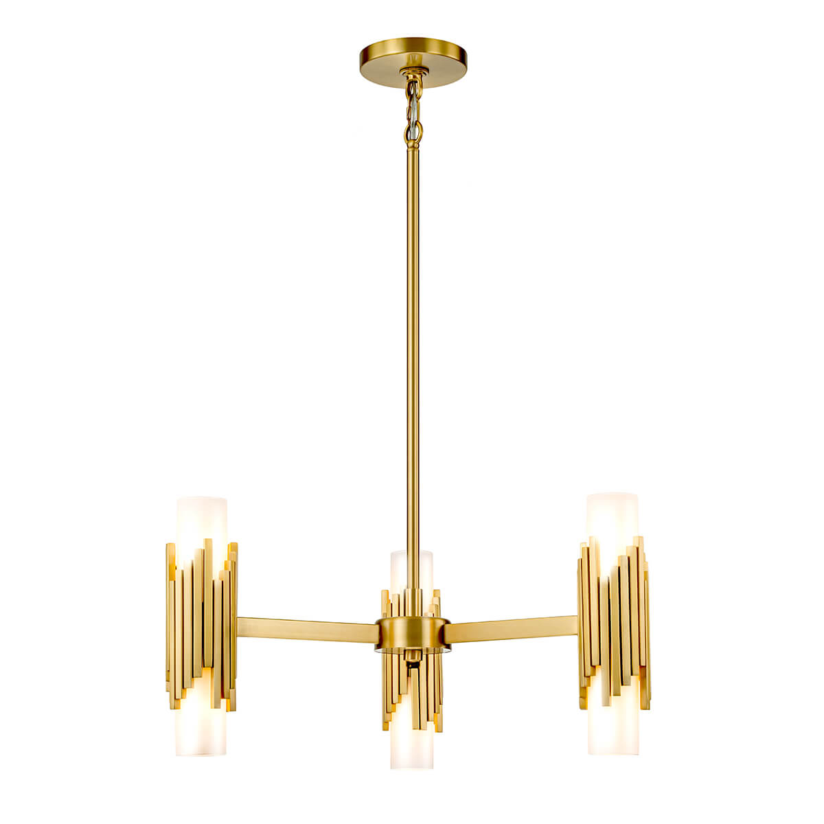 Lustre Marvele 6 lumières laiton vieilli et opale, verre