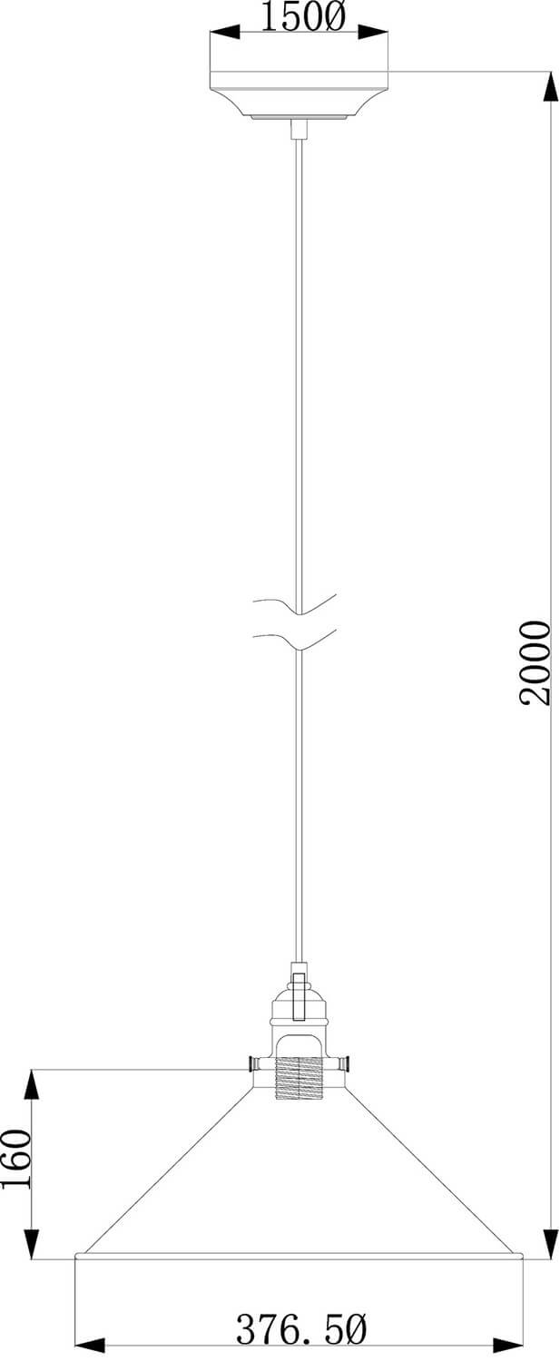 Schéma technique coté du luminaire avec hauteur totale et diamètre de l'abat-jour