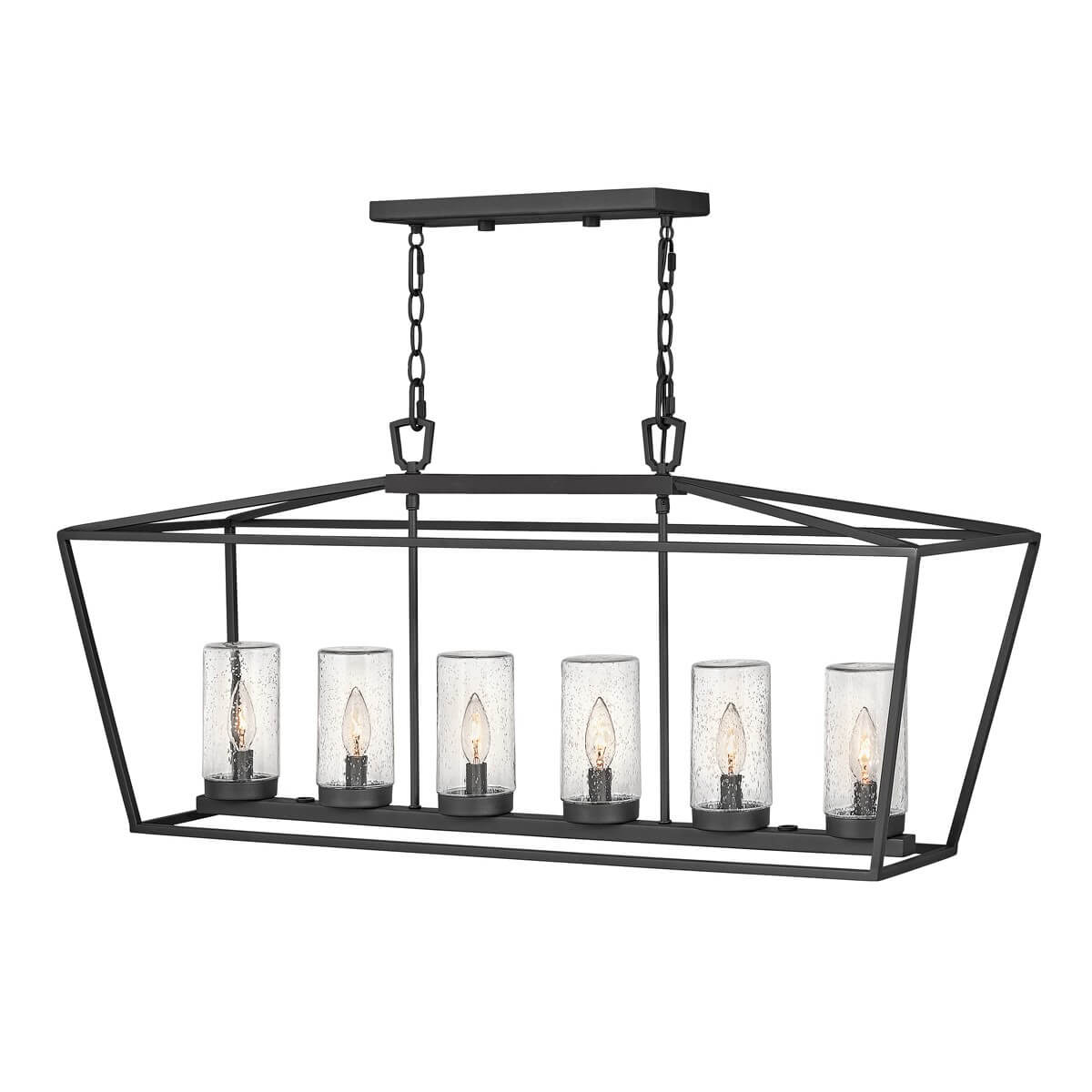 Suspension extérieure Alford Place 6 lumières noire et transparente, verre