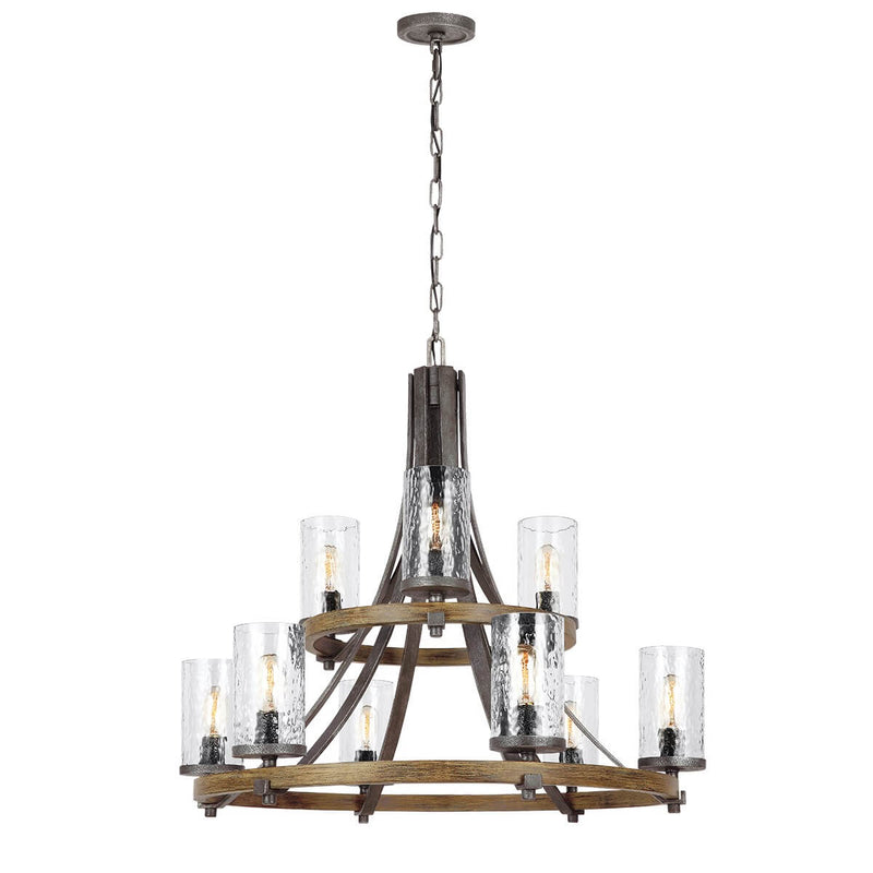 Lustre Angelo 9 lumières bois et gris, verre