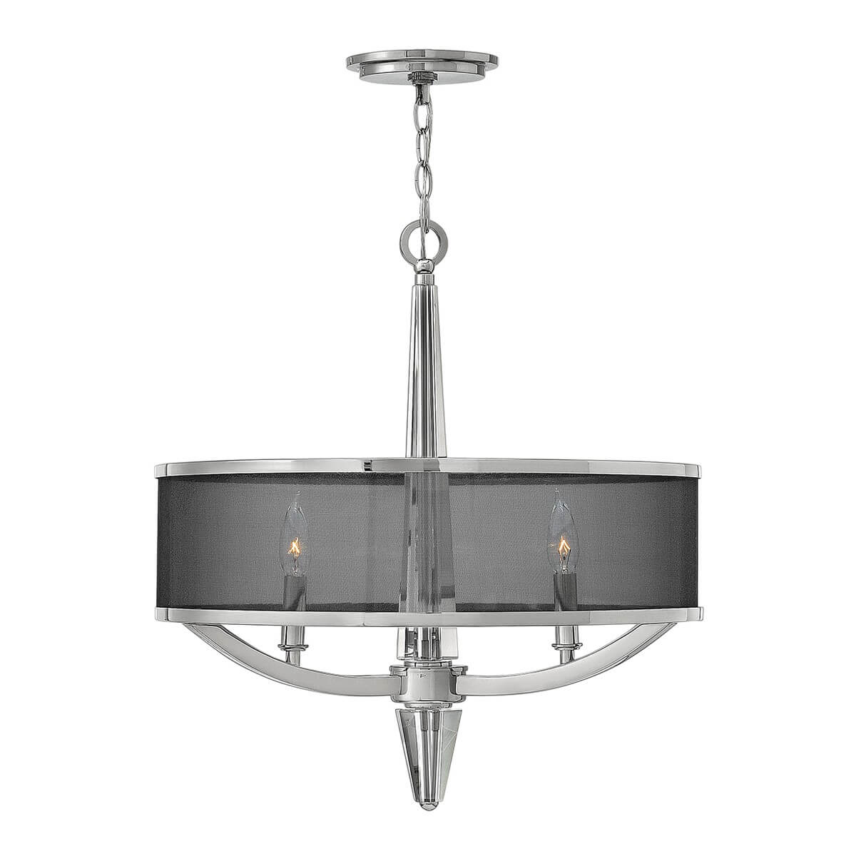 Suspension Ascher 3 lumières nickel poli et noire, cristal