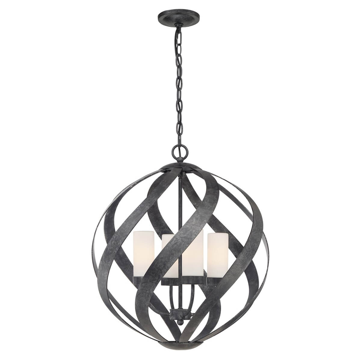 Suspension extérieure Blacksmith 4 lumières noire et opale, verre