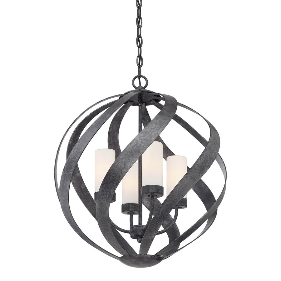 Suspension extérieure Blacksmith 4 lumières noire et opale, verre