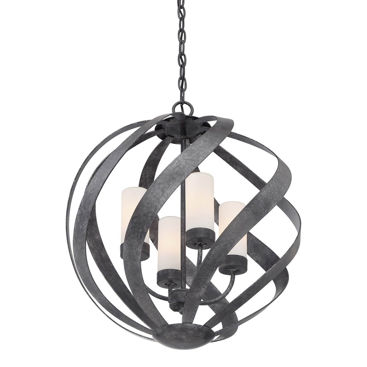 Suspension extérieure Blacksmith 4 lumières noire et opale, verre