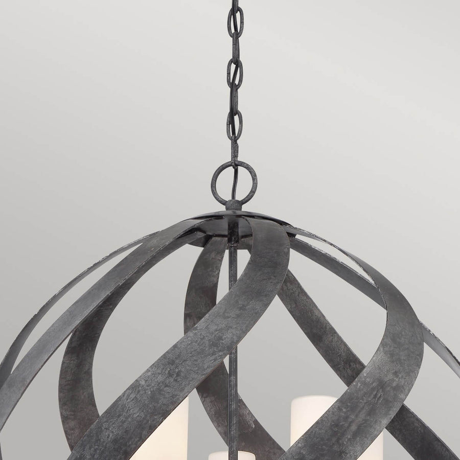 Suspension extérieure Blacksmith 5 lumières noire et opale, verre