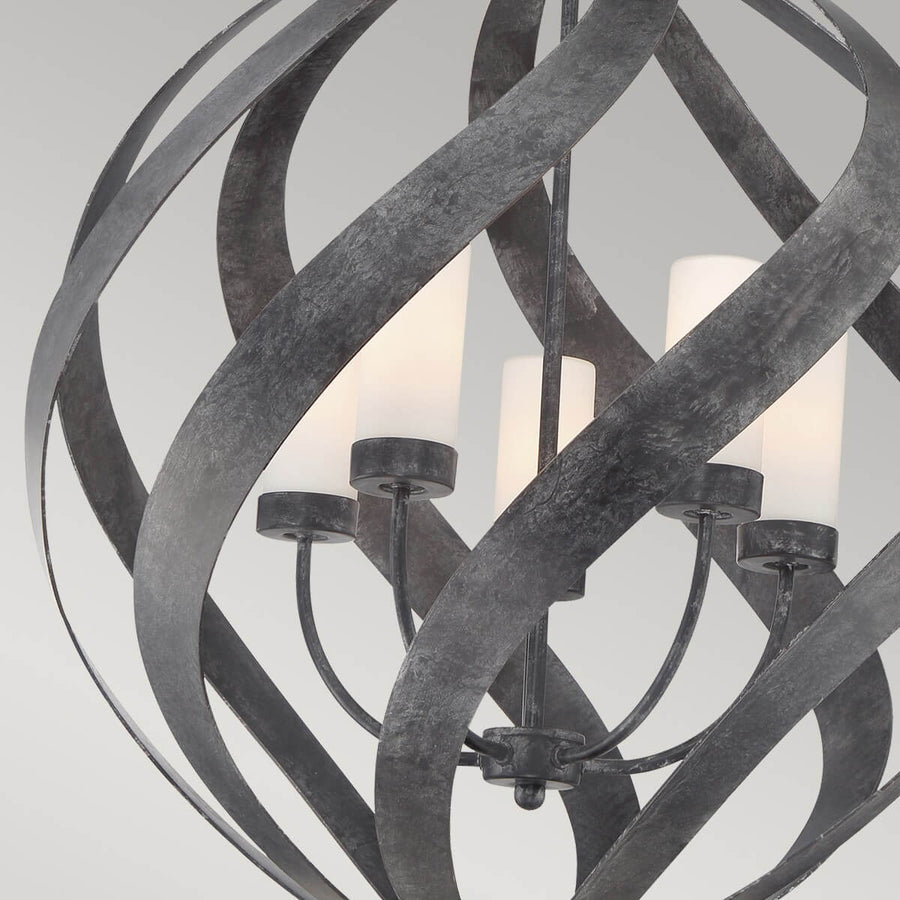 Suspension extérieure Blacksmith 5 lumières noire et opale, verre