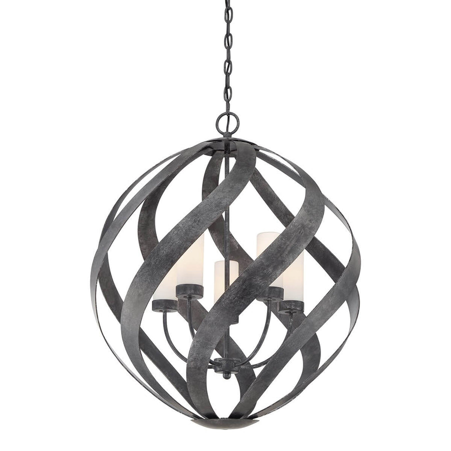 Suspension extérieure Blacksmith 5 lumières noire et opale, verre