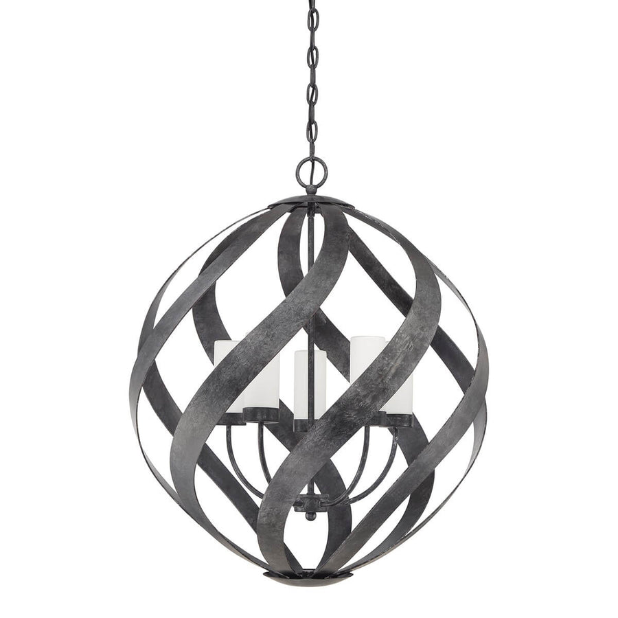 Suspension extérieure Blacksmith 5 lumières noire et opale, verre