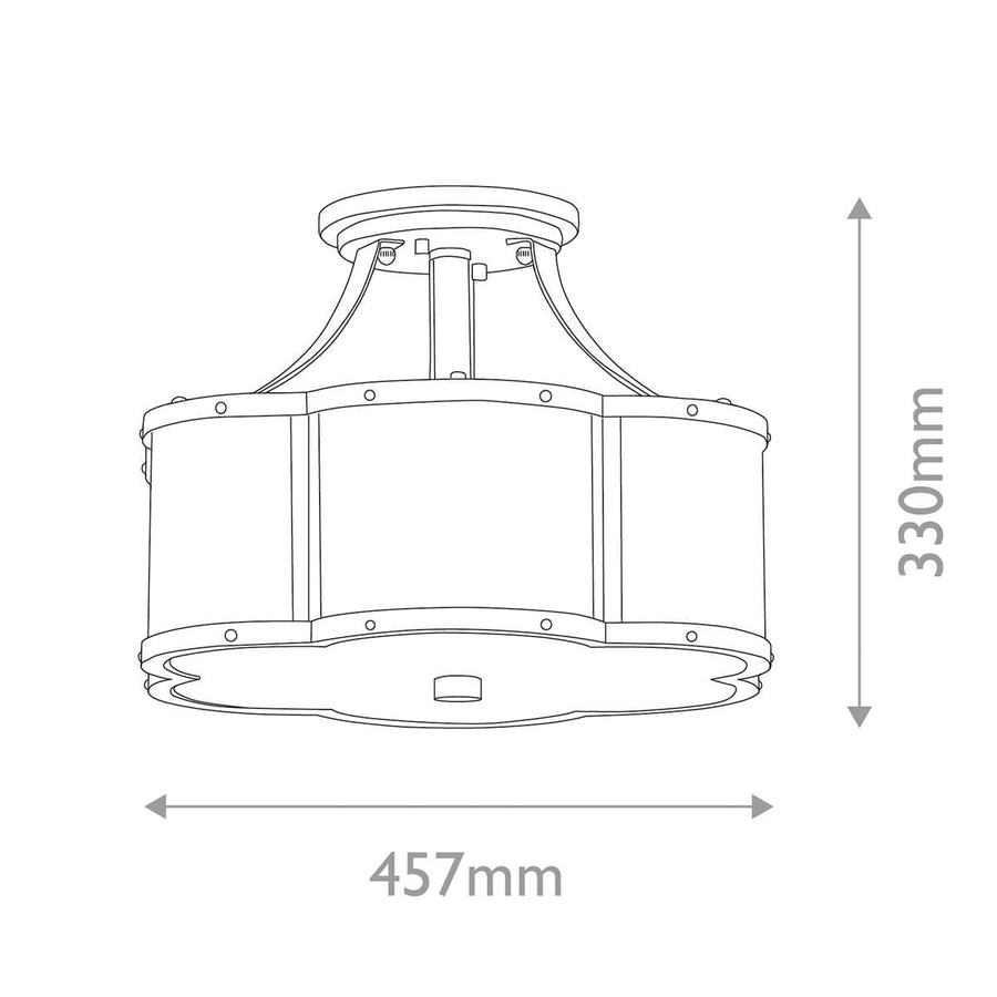 Schéma coté du luminaire : diamètre 457 mm et hauteur totale 330 mm