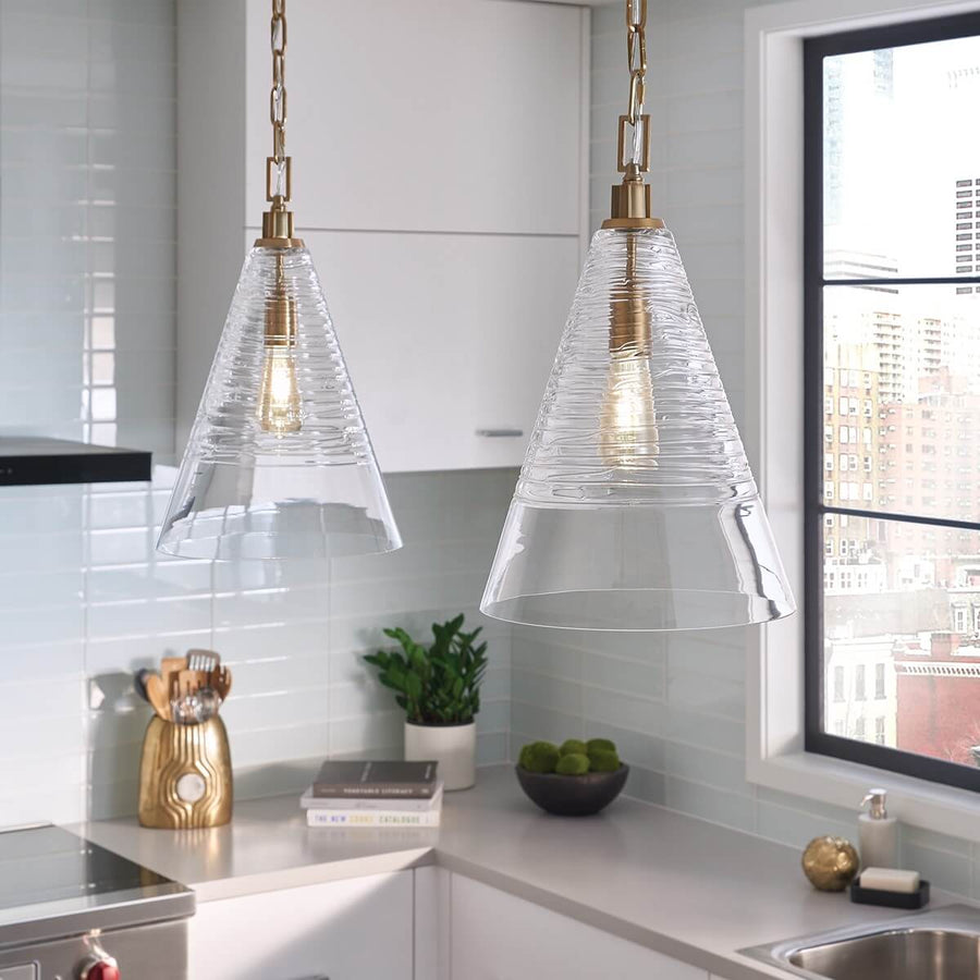 Suspension Elmore laiton et transparente, verre