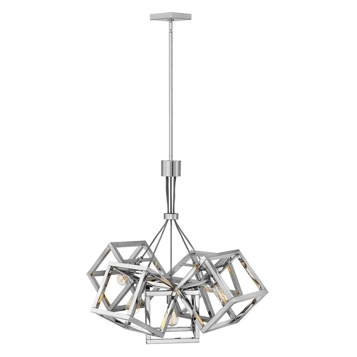 Suspension complète vue de face avec cinq cages cubiques en nickel poli