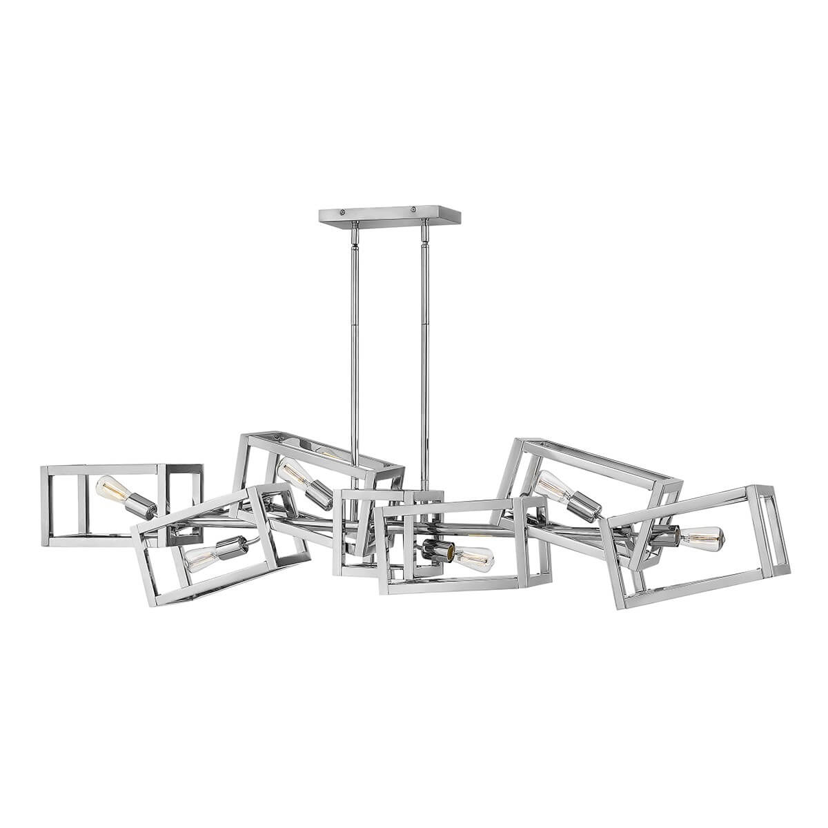 Vue de face du luminaire six lumières avec ses cadres rectangulaires chromés