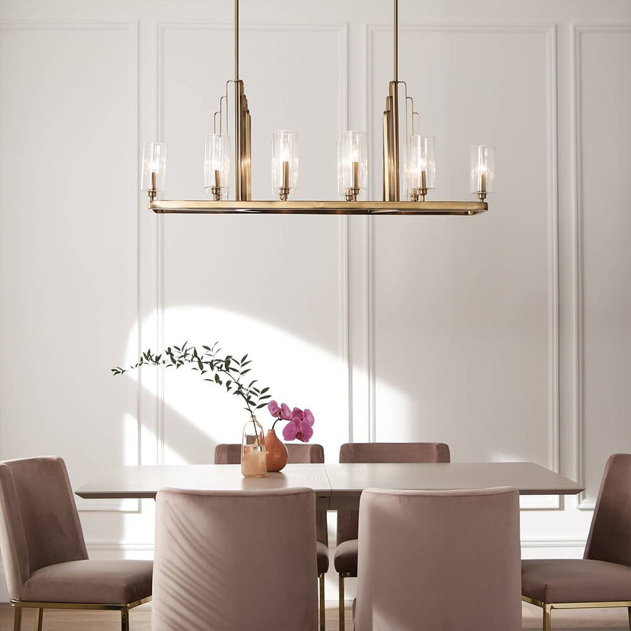Lustre Kimrose 10 lumières bois et laiton, verre