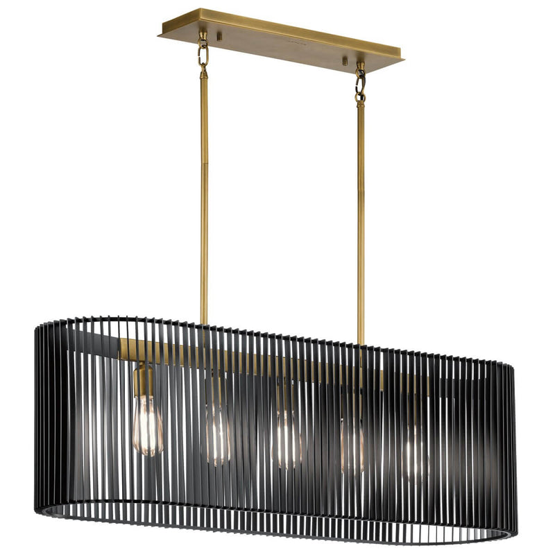 Suspension Linara 5 lumières noire et bois