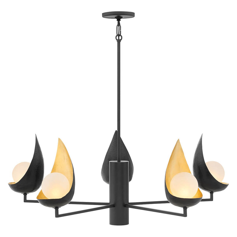 Lustre Ren 5 lumières noir mat et doré, albâtre