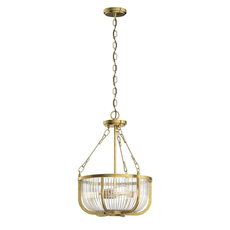 Suspension Roux 3 lumières bois et laiton, verre
