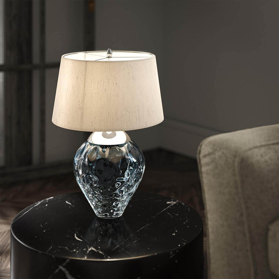 Lampe à poser Samara nickel poli et taupe, verre, H 71,5 cm (QN-SAMARA-TL-BLU)