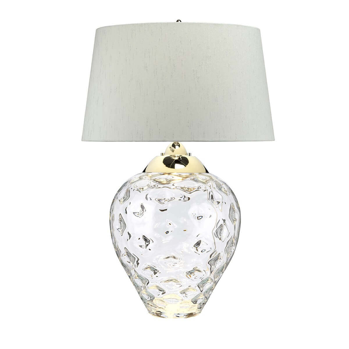 Vue d'ensemble du luminaire, proportions de l'abat-jour et de la base en verre clair