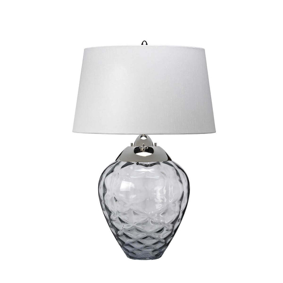 Vue de face du luminaire décliné avec un verre gris clair légèrement fumé