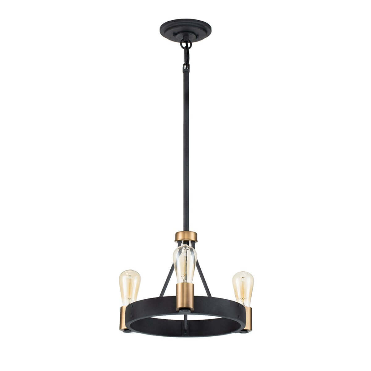 Vue d'ensemble du luminaire suspendu avec ses ampoules rétro apparentes non allumées