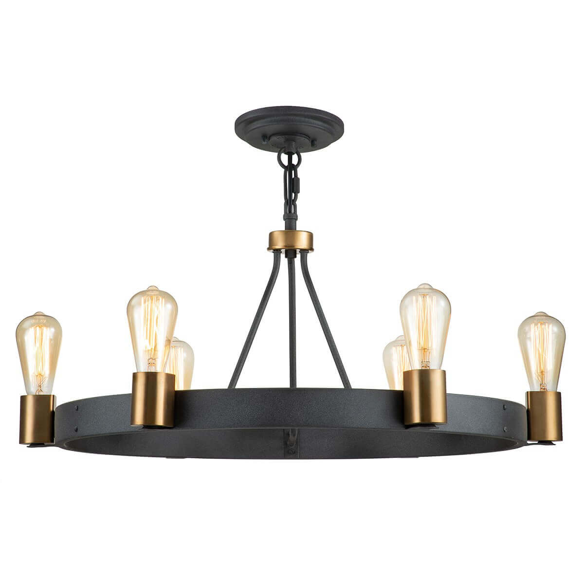 Vue de face du luminaire suspendu avec ses six ampoules visibles