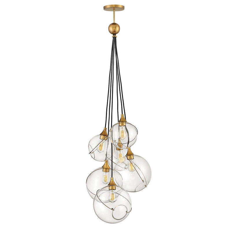 Suspension Skye 6 lumières laiton et transparente, verre