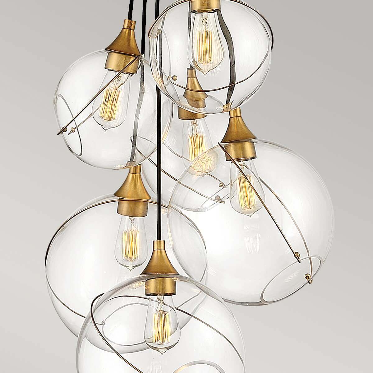 Suspension Skye 6 lumières laiton et transparente, verre
