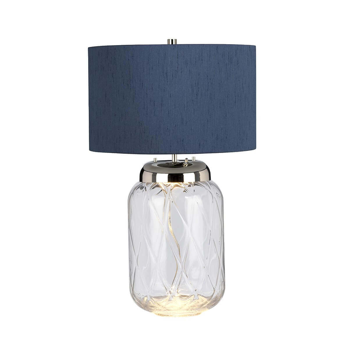 Lampe à poser Sola nickel poli et bleu, verre, H 67,5 cm
