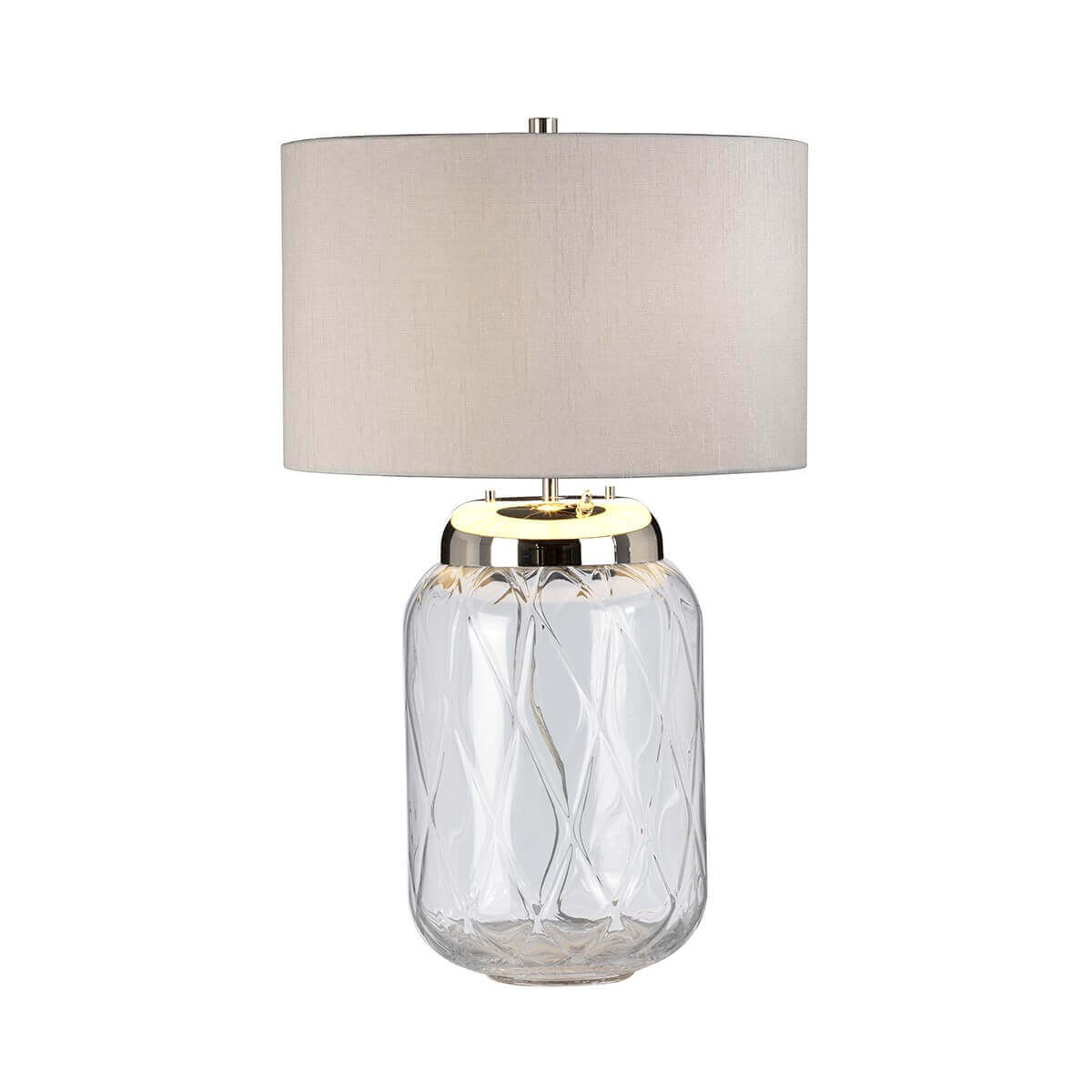 Luminaire éclairé de face, diffusant une lumière chaude à travers le verre transparent