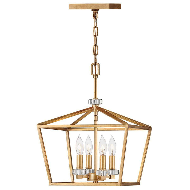 Suspension Stinson 4 lumières laiton, cristal, H 43,4 cm