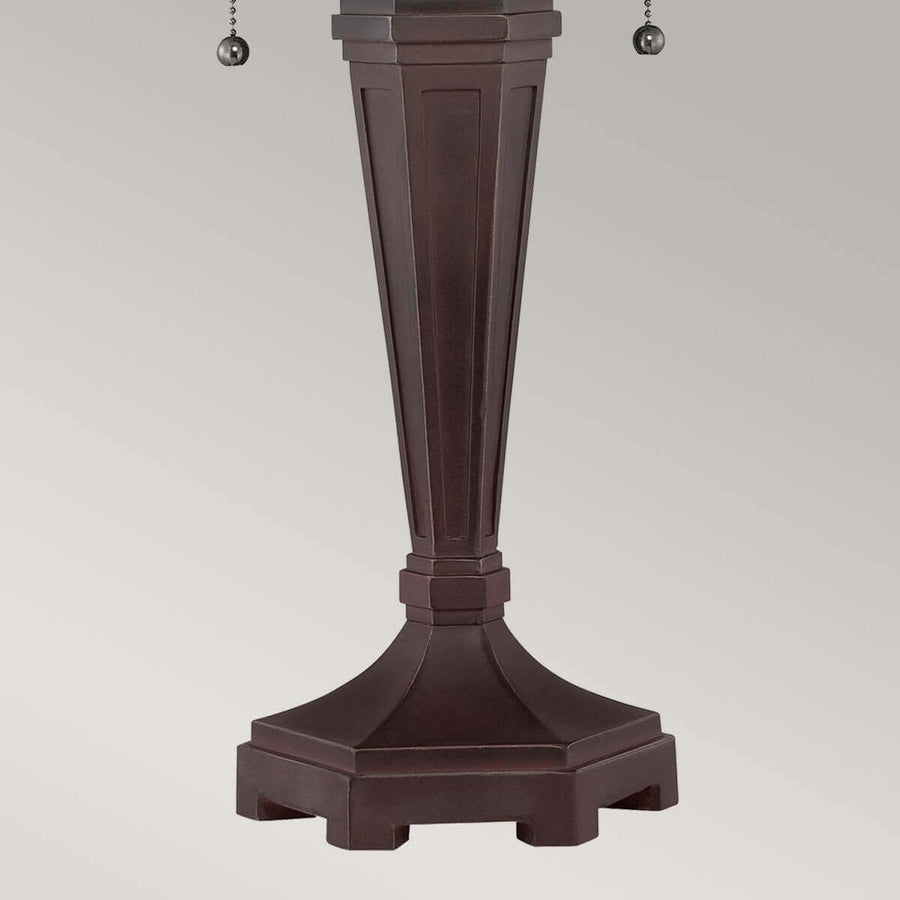Vue rapprochée du pied bronze cannelé et de sa base octogonale