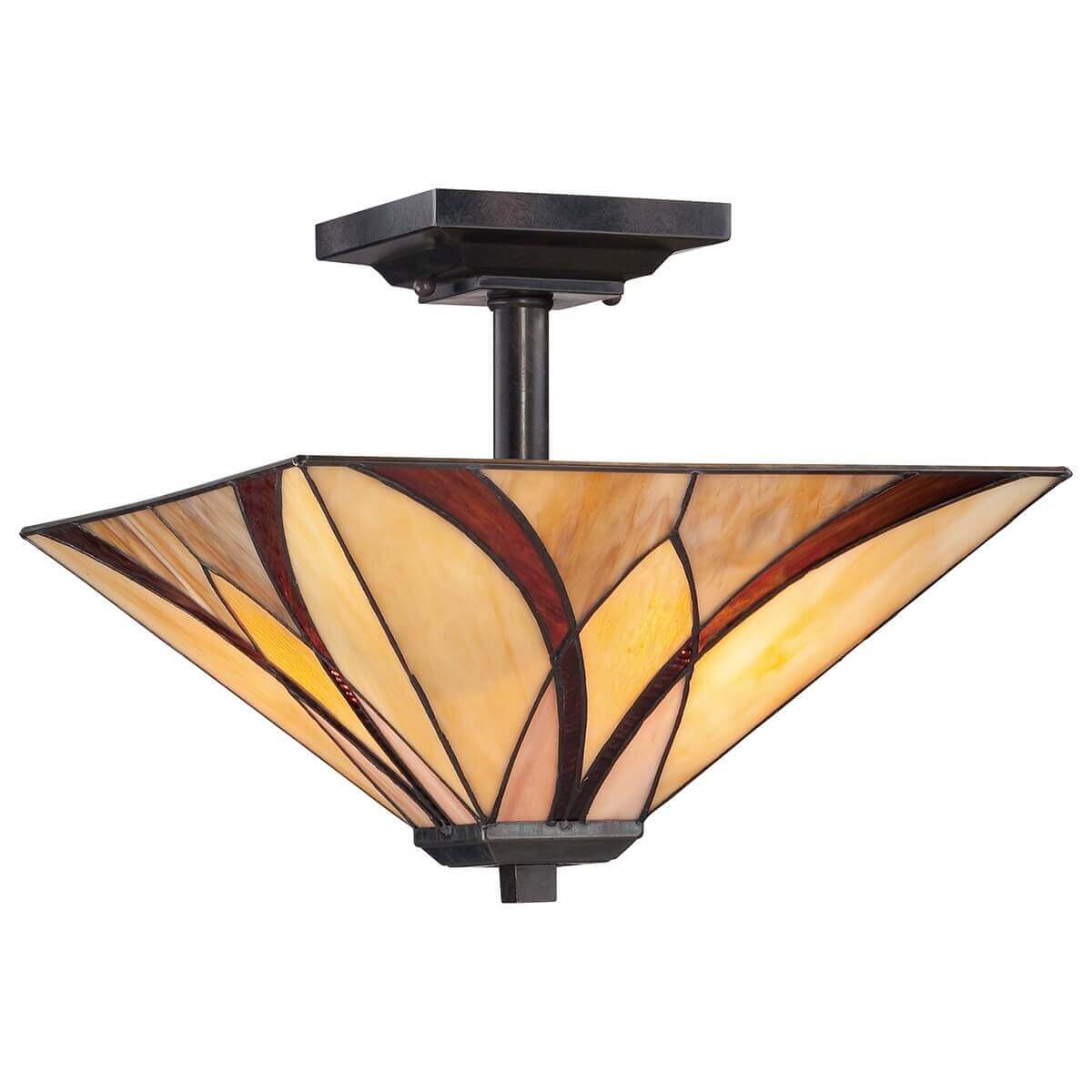 Plafonnier Asheville 2 lumières bronze, verre, L 35,6 cm