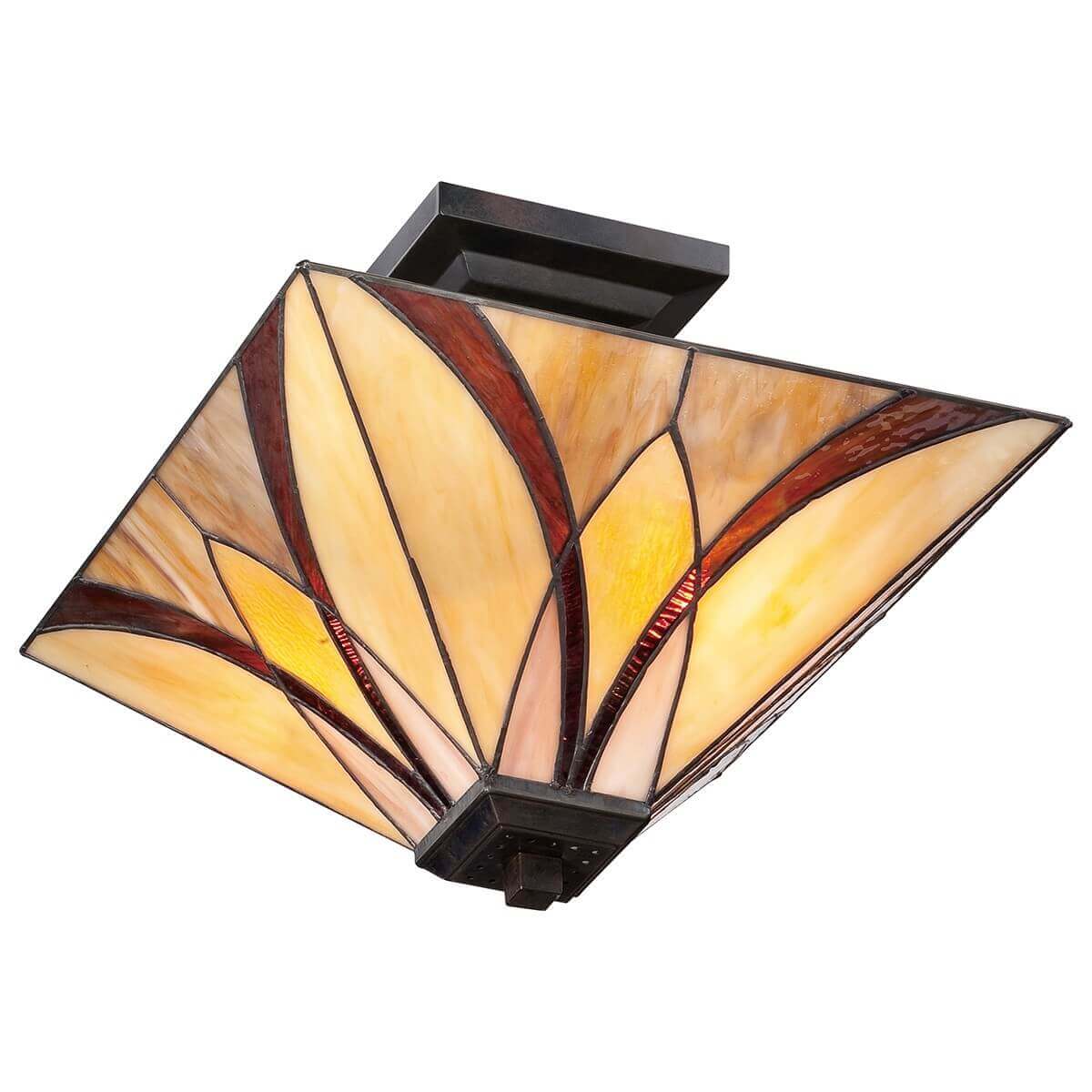 Plafonnier Asheville 2 lumières bronze, verre, L 35,6 cm