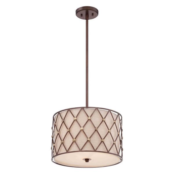 Suspension Brown Lattice 3 lumières cuivrée, lin