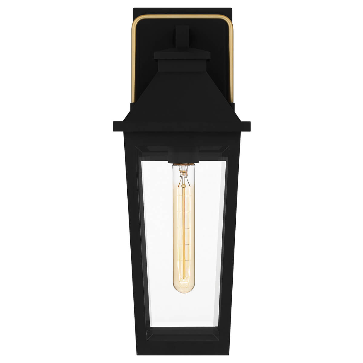 Applique extérieure Buckley noire et laiton, verre, H 42,9 cm