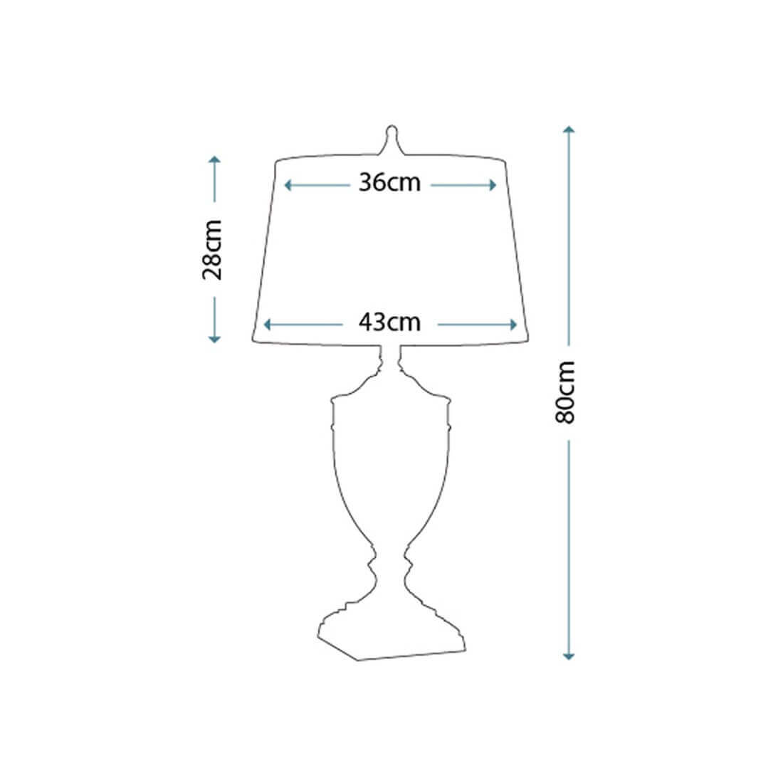 Schéma coté de la lampe à poser avec hauteur et dimensions de l'abat-jour.