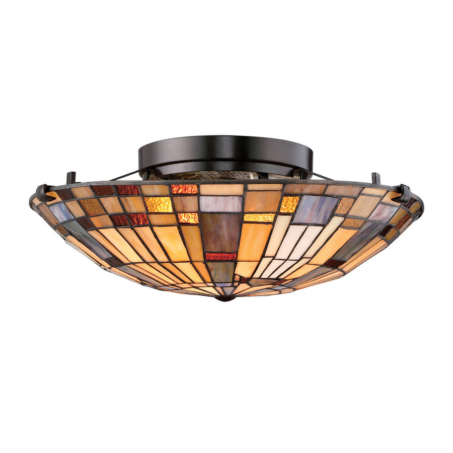Second angle du plafonnier, coupole de verre mosaïque aux teintes ambre et bleu